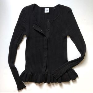 CAbi Party Cardigan black peplum snap down cardi